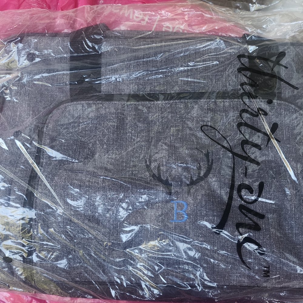 Thirty-One Charcoal Tote with Blue Accent All Packed Duffle New